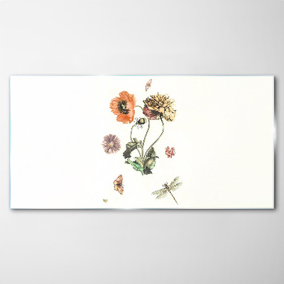 Tableau en verre Motifs floraux avec des insectes
