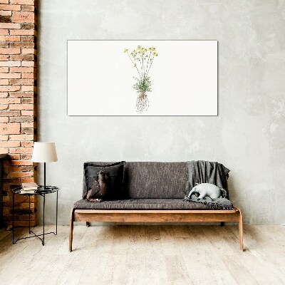 Tableau en verre Fleurs dorées avec racines