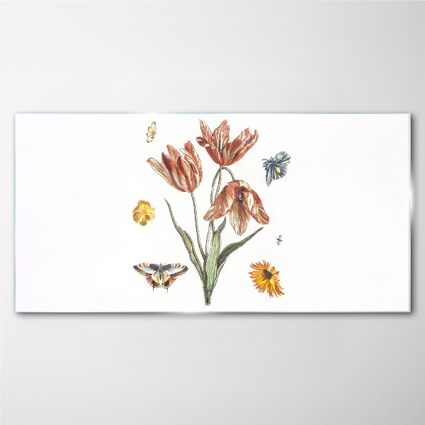 Tableau verre imprimé Fleurs et papillons en harmonie