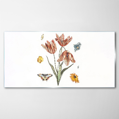 Tableau verre imprimé Fleurs et papillons en harmonie