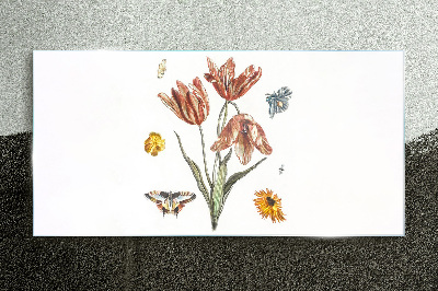 Tableau verre imprimé Fleurs et papillons en harmonie