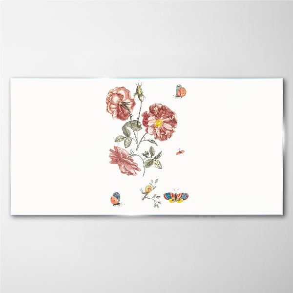 Tableau photo sur verre Motif floral avec des insectes