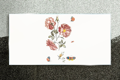 Tableau photo sur verre Motif floral avec des insectes