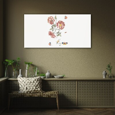 Tableau photo sur verre Motif floral avec des insectes