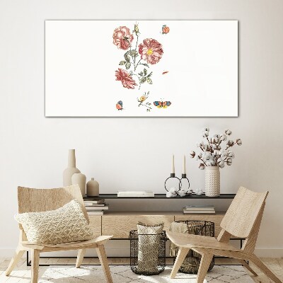 Tableau photo sur verre Motif floral avec des insectes