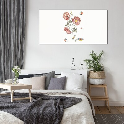 Tableau photo sur verre Motif floral avec des insectes
