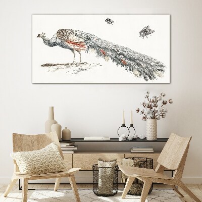 Tableau en verre Paon avec des mouches