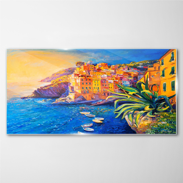 Tableau photo sur verre Une ville colorée au bord de la mer