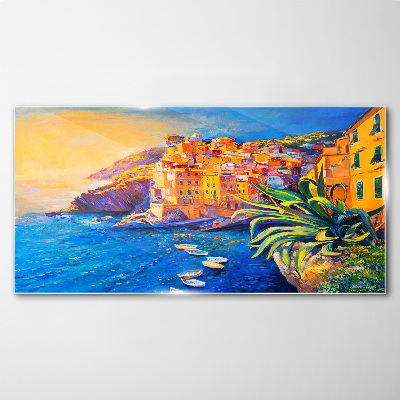 Tableau photo sur verre Une ville colorée au bord de la mer