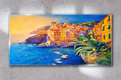 Tableau photo sur verre Une ville colorée au bord de la mer