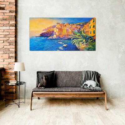 Tableau photo sur verre Une ville colorée au bord de la mer