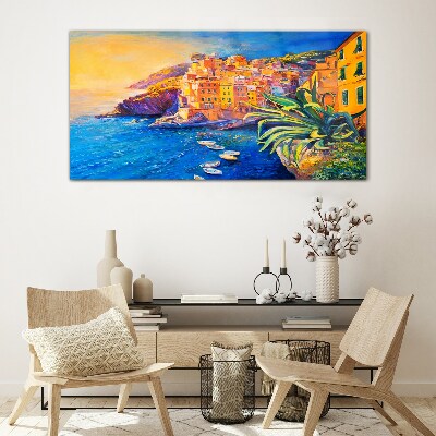 Tableau photo sur verre Une ville colorée au bord de la mer