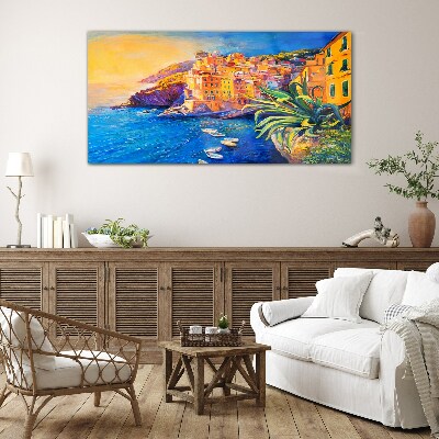 Tableau photo sur verre Une ville colorée au bord de la mer