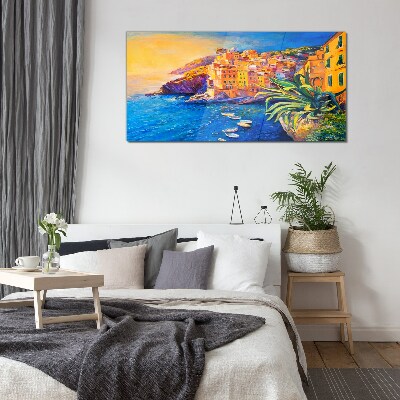 Tableau photo sur verre Une ville colorée au bord de la mer
