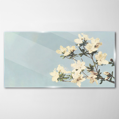 Tableau en verre Composition florale sur fond bleu