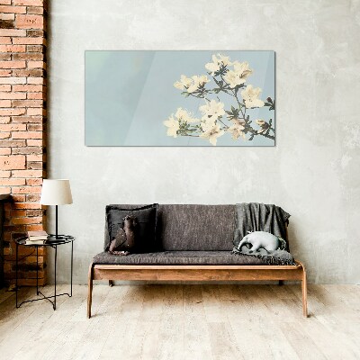 Tableau en verre Composition florale sur fond bleu