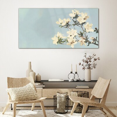 Tableau en verre Composition florale sur fond bleu
