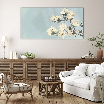 Tableau en verre Composition florale sur fond bleu
