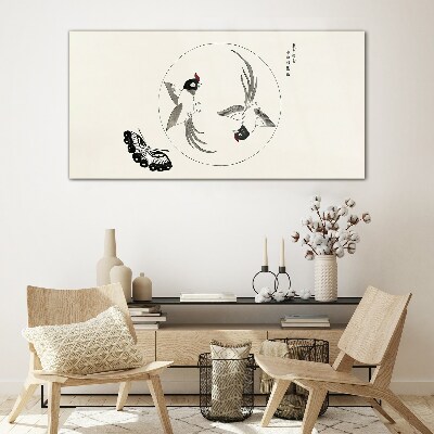 Tableau en verre Des oiseaux dansants et un papillon