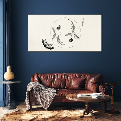 Tableau en verre Des oiseaux dansants et un papillon