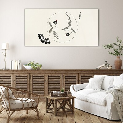 Tableau en verre Des oiseaux dansants et un papillon