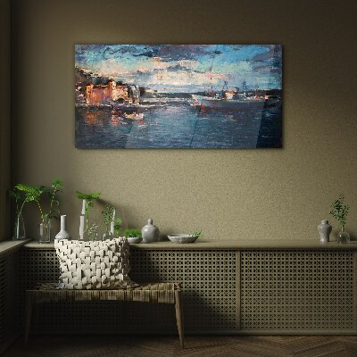 Tableau photo sur verre Paysage portuaire au crépuscule