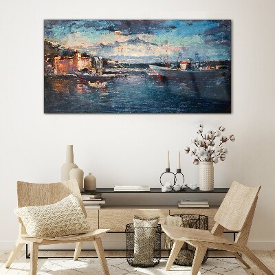 Tableau photo sur verre Paysage portuaire au crépuscule