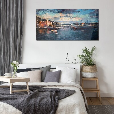 Tableau photo sur verre Paysage portuaire au crépuscule