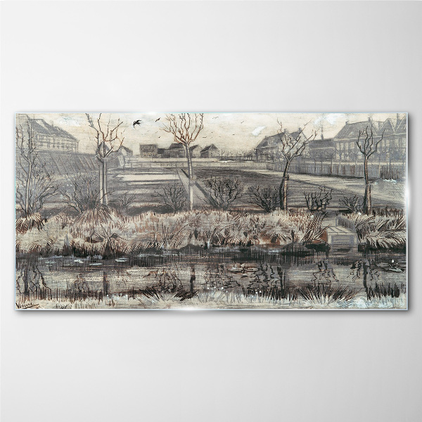 Tableau sur verre Vue du village en hiver