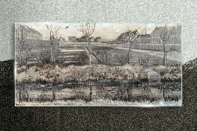 Tableau sur verre Vue du village en hiver