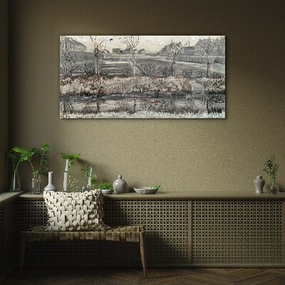 Tableau sur verre Vue du village en hiver