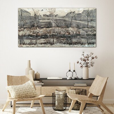 Tableau sur verre Vue du village en hiver