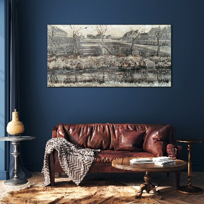 Tableau sur verre Vue du village en hiver