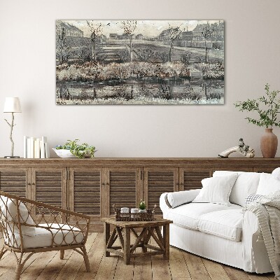 Tableau sur verre Vue du village en hiver