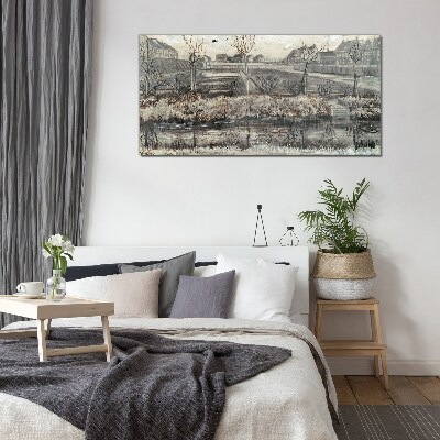 Tableau sur verre Vue du village en hiver