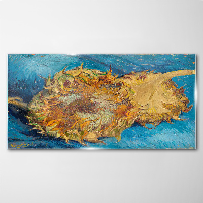 Tableau verre imprimé Tournesol sur fond bleu
