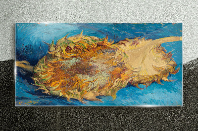 Tableau verre imprimé Tournesol sur fond bleu