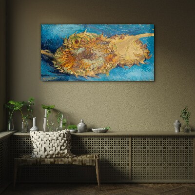 Tableau verre imprimé Tournesol sur fond bleu