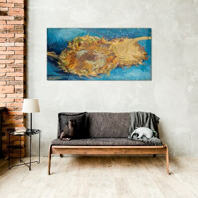 Tableau verre imprimé Tournesol sur fond bleu