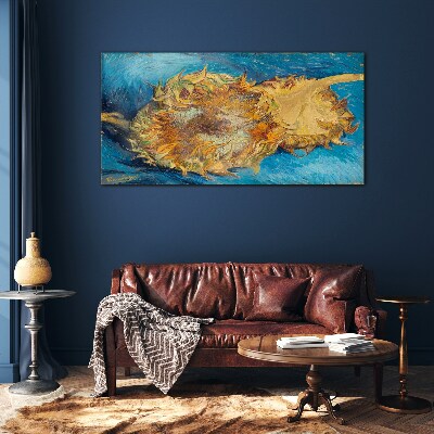 Tableau verre imprimé Tournesol sur fond bleu