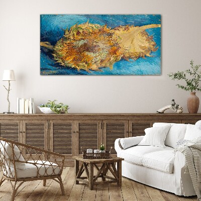 Tableau verre imprimé Tournesol sur fond bleu