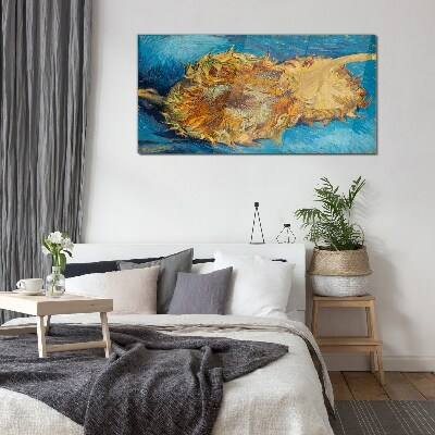 Tableau verre imprimé Tournesol sur fond bleu