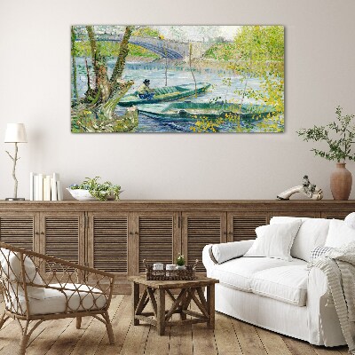 Tableau imprimé sur verre Un paysage paisible au bord de l'eau