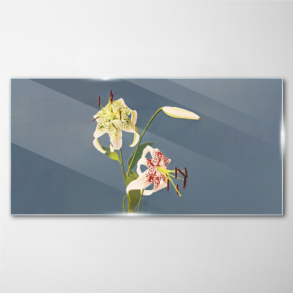 Tableau en verre Fleurs sur fond bleu