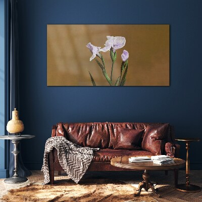 Tableau sur verre Fleurs d'iris sur fond marron