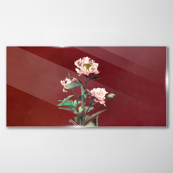 Tableau imprimé sur verre Fleurs sur fond rouge