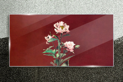 Tableau imprimé sur verre Fleurs sur fond rouge