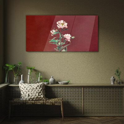 Tableau imprimé sur verre Fleurs sur fond rouge