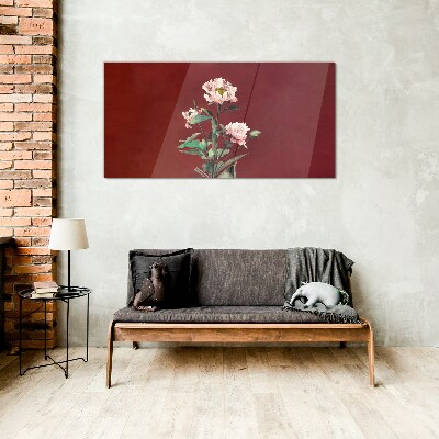 Tableau imprimé sur verre Fleurs sur fond rouge