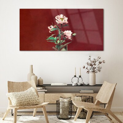 Tableau imprimé sur verre Fleurs sur fond rouge